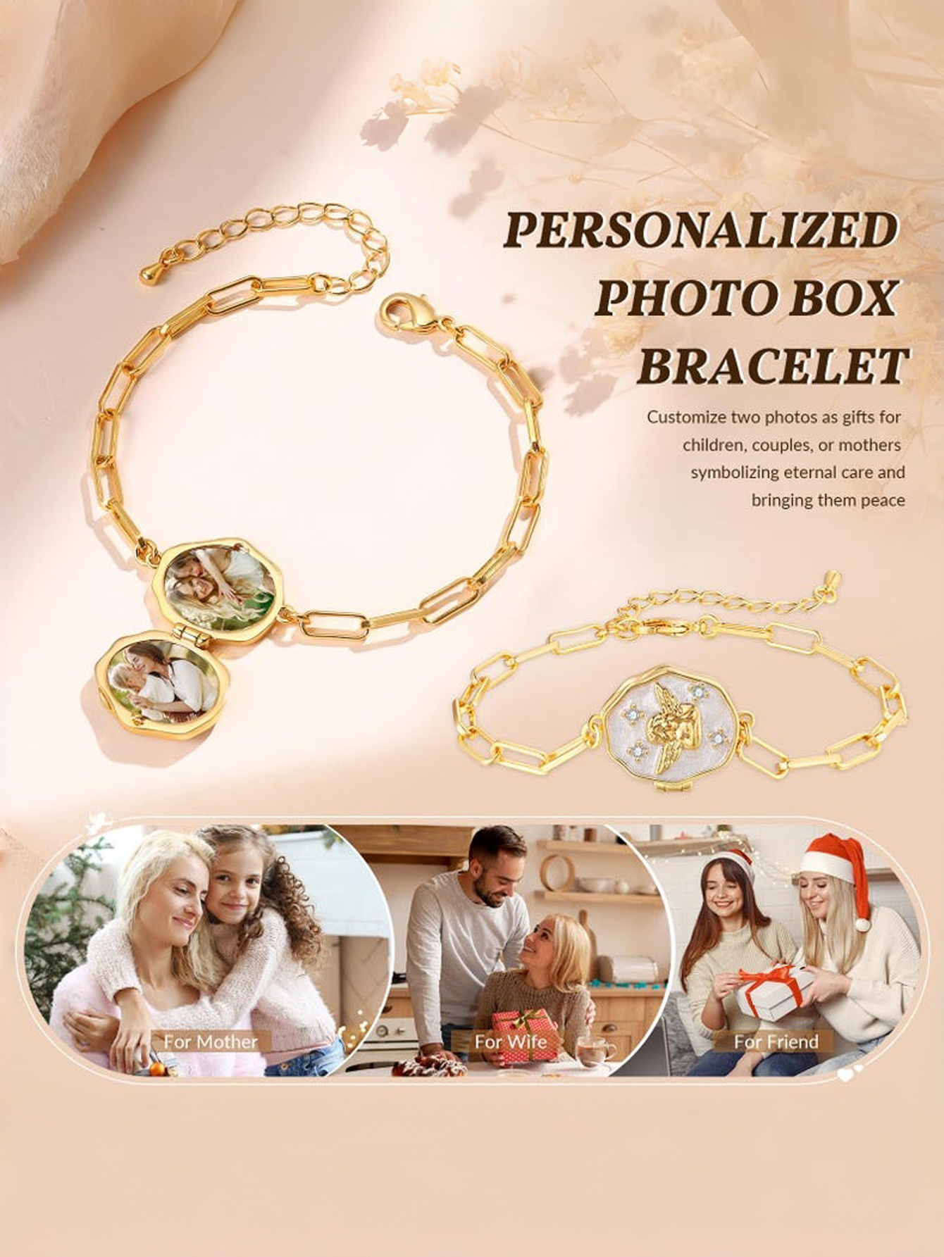 Custom Photo Pendant Bracelet, Little Angel Flip-Top Photo Bracelet